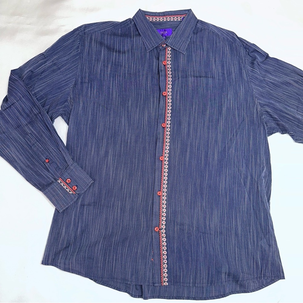 Tallia Men's Navy Button-Up dress shirt Shirt with Red Trim XL 17 1/2